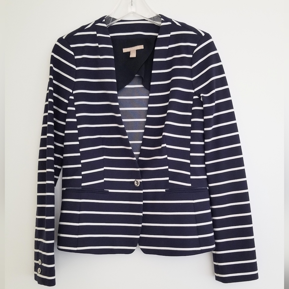 BANANA REPUBLIC Navy/White Striped Knit Blazer - Size 10